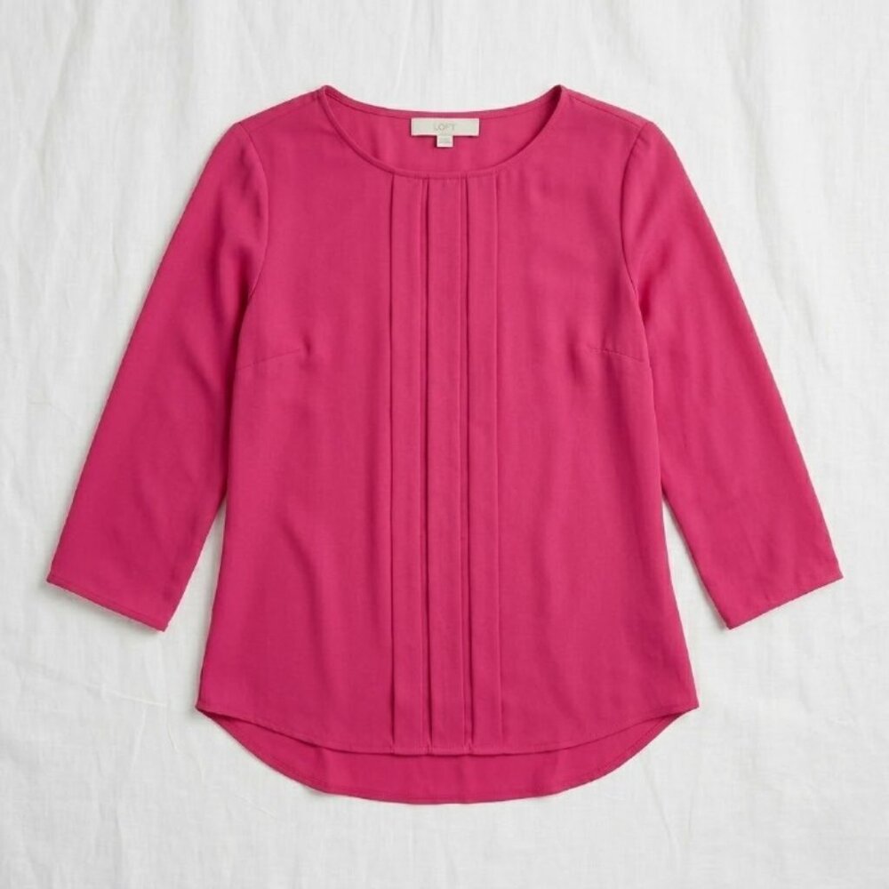 NWT Loft Pleated Magenta Workwear Blouse Women Size L - Picture 8 of 14